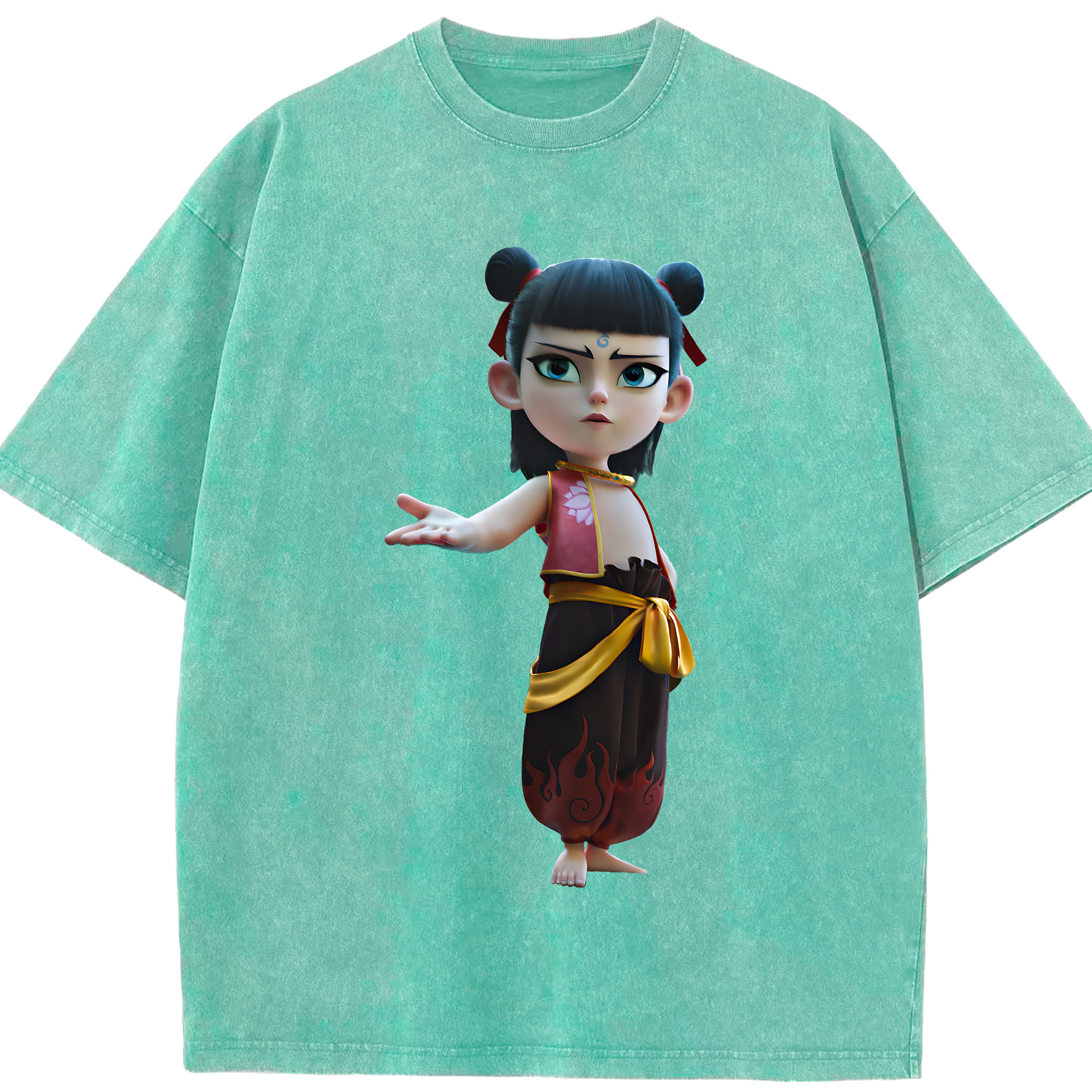 （画像用） Ne Zha 2 ナタ 魔童の大暴れ 綿100% ヴィンテージ風 半袖Tシャツ（フロントプリント）